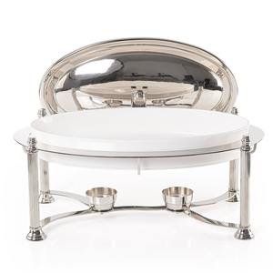 Plat de service ovale de luxe en acier inoxydable avec couvercle rabattable et plateau métallique pour buffet, idéal pour les hôtels, mariages, réceptions et services de traiteur - Product Image 2