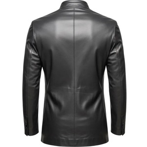 Abrigo de Cuero Negro para Hombre – Abrigo Clásico de Corte Ajustado, Chaqueta de Cuero Genuino con Botones, Abrigo Formal Minimalista de Invierno para Hombre - Product Image 2