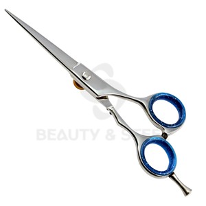 Ciseaux de salon en acier inoxydable de qualité supérieure, design pivotant pour le pouce avec inserts bleus scintillants pour un confort maximal - Product Image 6