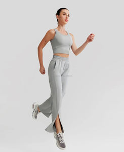 Ensemble de yoga sportif pour femmes, 2 pièces, veste taille haute longueur genou, motif uni, séchage rapide, respirant, tissu Spandex/Nylon, logo frontal - Product Image 4