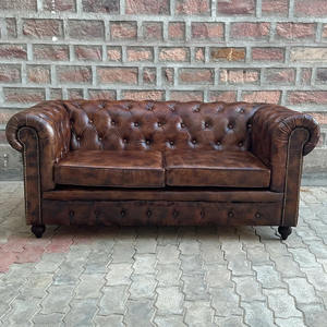 Vintage Distressed Brown Leather <b>Sofa</b> <b>Wood</b> <b>Frame</b> Eco-Friendly L-Shape Deep Button Tufting Rolled Arms Nailhead Trim Classic - Product Image 4