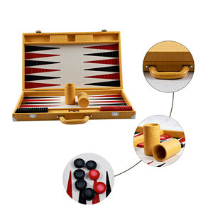 Premium Quality PU Leather <b>Backgammon</b> Set Custom Luxury Folding Board Game Set with Metal Corner Protection - Product Image 4