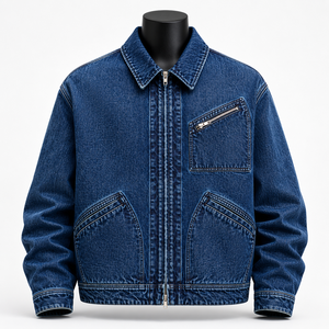 Chaqueta vaquera personalizada para hombre, estilo vintage, con cremallera, informal, estilo streetwear, fabricante OEM ODM - Product Image 1