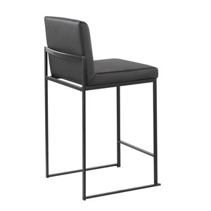 Juego de 3 taburetes contemporáneos Fuji de 26 pulgadas con respaldo alto en acero negro y piel sintética negra - Product Image 4