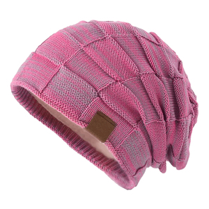Hand Knitted Beanie Hat With Contrast Color Blocking Design Acrylic <b>Winter</b> <b>Cap</b> Unisex Adult 56-58CM Casual Style - Product Image 5