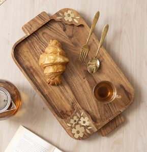 Acacia Wood <b>Large</b> Serving <b>Tray</b> with Floral Painted Exclusive Style Decorative for Home and Restaurant Usage for Sell - Product Image 1