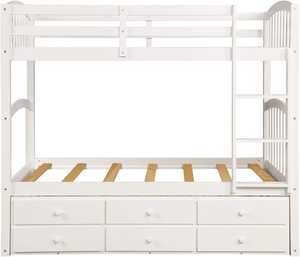 Cadre de lit double en pin massif durable avec barrière de sécurité, lit gigogne et 3 tiroirs, style traditionnel pour chambre d'adolescent ou chambre d'amis, marque TNT - Product Image 4