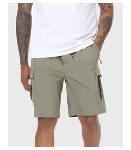 Shorts de sport décontractés pour hommes, en tissu éponge, séchage rapide, anti-plis, brodés, avec ourlet fendu, taille haute élastique, respirants - Product Image 2