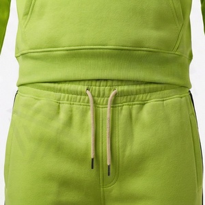 Men's Lime Green Hooded <b>Tracksuit</b> Full Sleeve Solid Color Casual Sportswear With Side Pockets Drawstring Closure - Product Image 5
