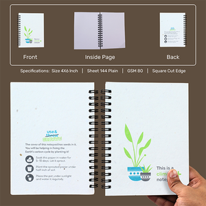 Cuaderno Plantable Sostenible A6 Plus - Cubierta de Papel Sembrable, 144 Páginas Recicladas, Encuadernación Wire-O, 80 GSM, Ecológico, Corporativo - Product Image 4