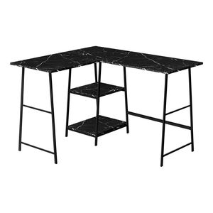 Scrivania per Computer a Forma di L con Ripiani Angolari, Effetto Marmo Nero, 48 Pollici, per Ufficio Domestico, con Struttura in Metallo Nero - Product Image 2