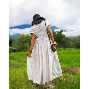 Robe midi décontractée en lin et coton pour femme, style bohème, manches courtes, boutonnée sur le devant, coupe ample, longue, pour l'été - Product Image 4