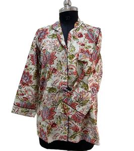 เสื้อยาวผ้าฝ้ายพิมพ์ลายดอกไม้, เสื้อเชิ๊ตแขนยาวมีกระดุมลายดอกไม้ - Product Image 1