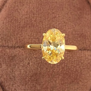 Canary Yellow Oval Brilliant Cut <b>Cz</b> Diamond <b>Ring</b> Four Claw Prong Double Hidden Halo Solid Gold Birthstone Jewelry for Women - Product Image 2