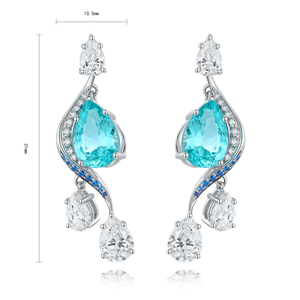 Pendientes de plata con diamantes azules talla pera y detalles de diamantes blancos, joyería para bodas - Product Image 4