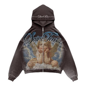 Sweat à capuche zippé unisexe personnalisé en coton 100% délavé à l'acide, coupe courte, avec graphisme DTG - Product Image 4