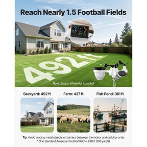 Stazione Meteo Wi-Fi 7-in-1 a Energia Solare con Display VA da 7,5 Pollici, Sensore Wireless per Interni ed Esterni, Monitor Ambientale Domestico - Product Image 3