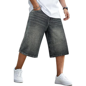 Men's Washed Denim Bermuda Shorts <b>Mid</b> Waist Button Fly Casual Style Solid Color Breathable Canvas Fabric - Product Image 2
