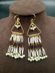 Boucles d'oreilles créoles pendantes style bohème plaquées or avec pampilles et perles d'imitation, bijoux de mariage pour femme - Product Image 2