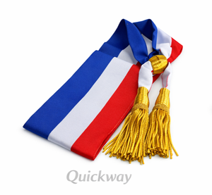 Tricolor Sash Red White Blue Scarf with Gold Tassels Custom Event Ceremonial Sash - Product Image 1