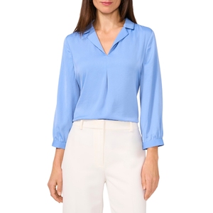 Chemise décontractée pour femme à manches longues et col en V, manches plissées, couleur unie, 100% coton, en mousseline - Product Image 1