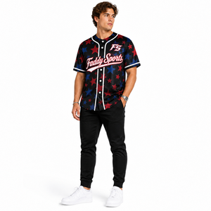 Maillot de baseball personnalisé sublimé, entièrement boutonné, respirant, uniforme sportif d'équipe, imprimé étoiles, haute qualité, vente en gros, haut de gamme pour hommes - Product Image 3