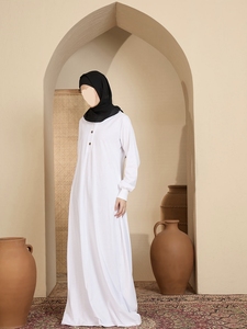 Oferta Especial: Abaya Saudí Tradicional Islámica para Mujer, Moderna y Hermosa, de Poliéster Transpirable, Largo hasta el Tobillo, para Primavera - Product Image 3