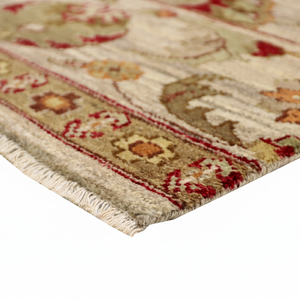 Alfombra de Lana Beige Marfil con Borde Floral, Patrón Botánico en Tono Ólivo, Antideslizante, Ecológica, Hecha a Mano, de Pelo Grueso, Moderna - Product Image 6