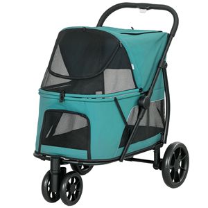 Passeggino per Animali Domestici a 3 Ruote con Chiusura Rapida One-Click, Finestra in Rete e Cuscino Lavabile per Cani di Taglia Media, Verde Scuro - Product Image 1