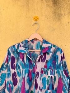 <b>Colourful</b> Geometric Print Cotton Pajama <b>Set</b> Long Sleeve Elastic Waist Mid Rise Full Length Casual Summer Sleepwear Woven Soft - Product Image 4