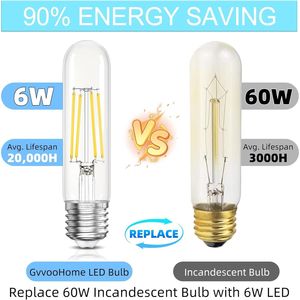 Lampadina LED Edison Tubolare Dimmerabile 4000K Bianco Neutro 6W Equivalente a 60 Watt E26, Lampadine LED T10 per Lampadari - Product Image 6