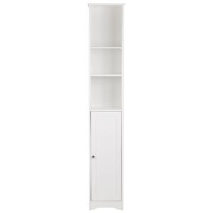 Mobile Bagno Moderno Bianco a Una Porta e Tre Ripiani, Soluzione Salvaspazio in MDF e Metallo per Casa o Hotel - Product Image 2