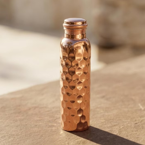 Copper Surface Honeycomb Hammered Dimple Motif Water Bottle Heavy Duty Solid Copper Therapeutic Health Pitcher - Product Image 1