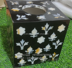 Cubiertas de caja de pañuelos de resina hechas a mano a medida con incrustaciones de perlas madre elegantes y mejoras de guijarros embalaje de cartón para invitados - Product Image 3