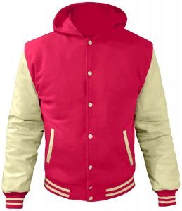 Orange Varsity <b>Jacket</b> With Cream Leather Sleeves Hooded Collage <b>Jacket</b> Snap Button Casual <b>Jacket</b> Menufacturer - Product Image 3