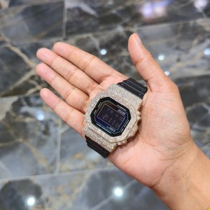 Reloj Digital de Cuarzo para Mujer con Caja de Diamantes de Imitación, Correa de Goma de 20 mm, Cronógrafo Cuadrado de Lujo, Alarma, Retroiluminación, Esfera Dorada Rosa de 41 mm - Product Image 3