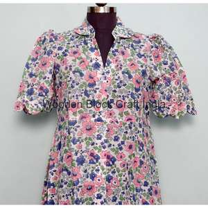 Vestido de Algodón Hecho a Mano, Estilo Bohemio, Ecológico, con Detalle de Botones, Manga Corta, Silueta en A, para Mujer, Casual, de Oficina - Product Image 2