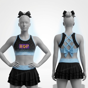 Ensemble soutien-gorge et jupe de cheerleading pour filles avec nœud croisé en strass, idéal pour l'entraînement sportif – Soutien-gorge et jupe de cheerleading scintillants en strass - Product Image 5