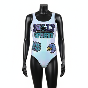 Maillot de bain une pièce pour femme, tissu extensible premium en polyester et élasthanne 200 GSM, bleu, motif graphique, logo personnalisé. - Product Image 4