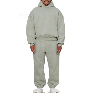 Unisex Oversized <b>Hooded</b> <b>Fleece</b> Sweatshirt Set Solid Color Casual Autumn Wear - Product Image 2