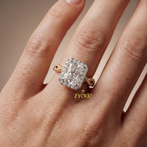 Anillo de Compromiso con Halo de Diamantes Cultivados en Laboratorio, Corte Radiante, 3.03 CT, con Diamantes Laterales en Halo, Anillo de Boda de Plata 925 de Lujo - Product Image 4