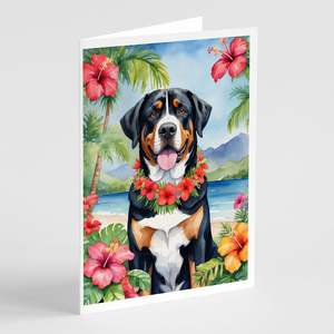 Whimsical A7 tamaño 5x7 tarjetas de notas en blanco Paquete de 8 mayores para Swiss Mountain Dog Luau tarjetas de felicitación con sobres - Product Image 1