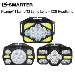 Super Bright COBไฟหน้า 9 11 12 ลูกปัด 2000 Lumenไฟหน้าเดินป่าตกปลาแบบพกพาโคมไฟไฟฉาย