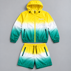OEM Wholesale Custom Ombre Nylon Windproof Track Nylon Shorts USA <b>Men</b> Windbreaker Water Resistant <b>Jacket</b> Matching Sports Factory - Product Image 1