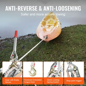 Verricello a Cricchetto per Impieghi Gravosi da 3/4 Tonnellate (1.653 Libbre) con Cavo da 100 Piedi e Diametro di 0,6 Pollici Argano con 2 Ganci, Capacità di Trazione 1.653 Libbre, Categoria Argani - Product Image 2