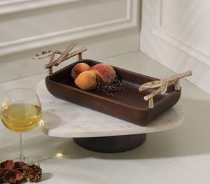 Plateau à fruits et de service en bois moderne avec poignées en métal antique, décoration de luxe pour la salle à manger et la cuisine - Product Image 2
