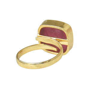 Laxmi Jewellers Geometric <b>Cocktail</b> <b>Ring</b> Natural Ruby Cushion Stone 18K <b>Gold</b> Plated Bezel Setting Women's Fine Jewelry - Product Image 3