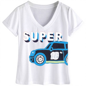 OEM T-shirt à col en V grande taille pour femmes imprimé sur mesure plumes de bambou et tissu modal décoration écologique séchage rapide vente en gros - Product Image 1