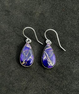 Boucles d'oreilles pendantes en cuivre violet et turquoise, en argent sterling 925, bijoux minimalistes avec pierres précieuses, cadeau - Product Image 2