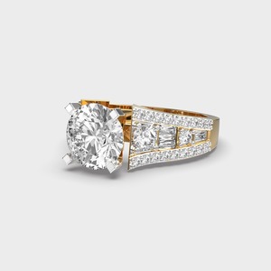 Bague de fiançailles en diamant taille mixte Radiant, or jaune 18 carats, sertissage pavé rond et baguette, bijoux fins classiques pour femme - Product Image 3